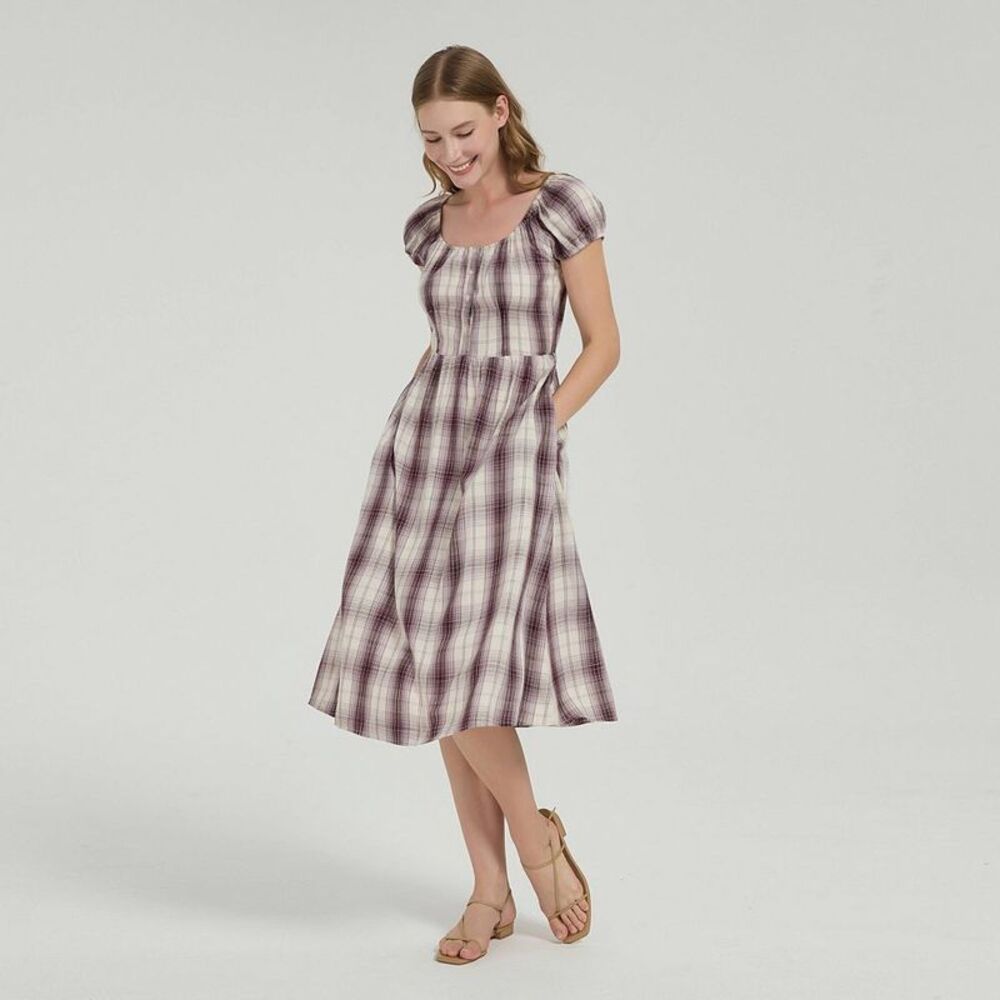 Women's Cap Sleeve Midi Shirtdress - Universal Thread Lavender Plaid XXL